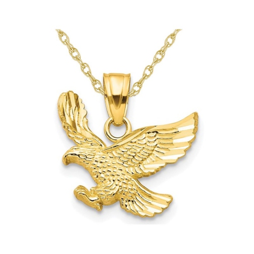 Image 1 of 5.. 10K Yellow Gold Eagle Charm Pendant Necklace with Chain