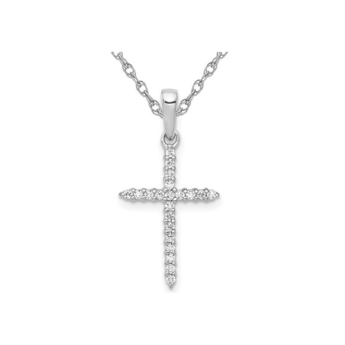 Image 1 de 4.. Collier en or blanc 10K ct avec chaîne à pendentif en croix avec diamant 1/6&nbsp;carat