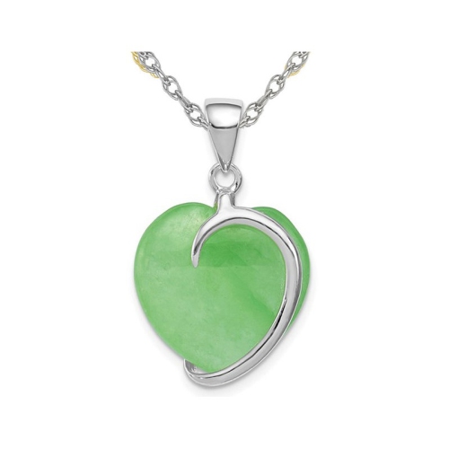 Image 1 de 4.. Pendentif en cœur vert jade en argent sterling avec chaîne