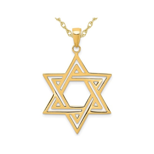 10K Yellow Gold Star of David Pendant Necklace with Chain