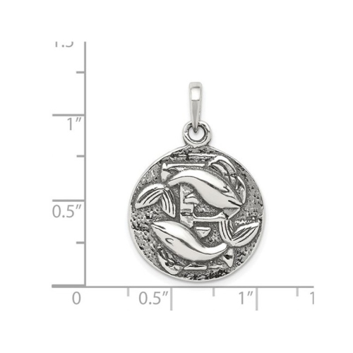 Sterling Silver Pisces Charm Astrology Zodiac Pendant Necklace with Antique Finish andChain