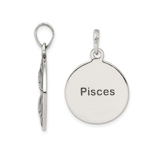 Sterling Silver Pisces Charm Astrology Zodiac Pendant Necklace with Antique Finish andChain