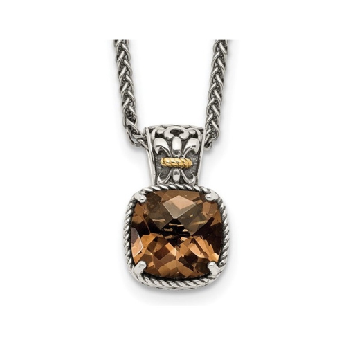 Image 1 of 5.. 1.90 Carat Smoky Quartz Pendant Necklace in Antiqued Sterling Silver with Chain