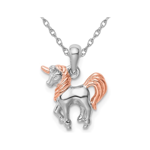 Image 1 de 5.. Collier à pendentif en argent sterling avec breloque en forme de licorne et chaîne