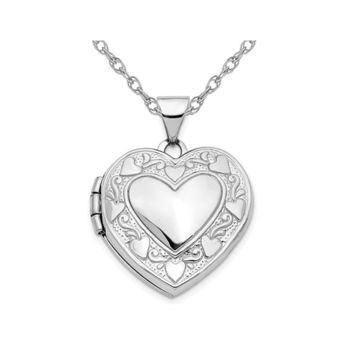 Image 1 de 5.. Médaillon réversible en forme de coeur en or blanc 14K ct avec chaîne