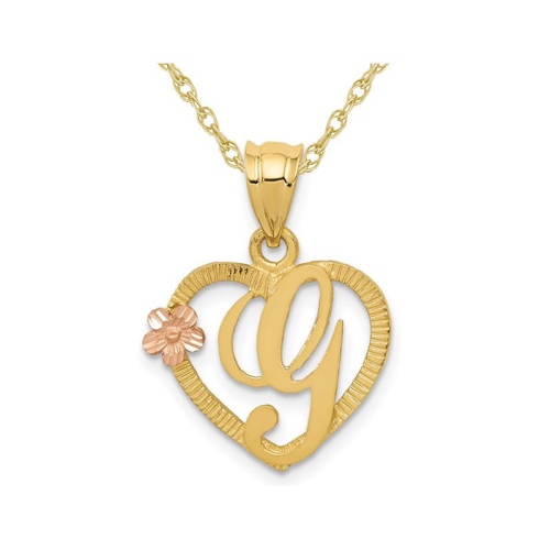 GEM AND HARMONY  14K Gold Initial -G- Heart Necklace Pendant Charm With Chain In Yellow