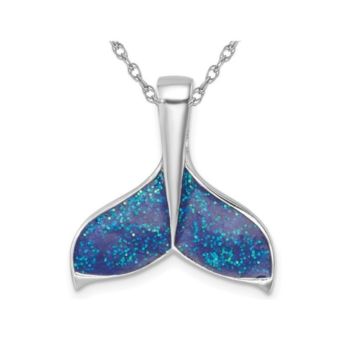 Image 1 of 4.. Whale Tail Charm Pendant Necklace in Sterling Silver with Chain