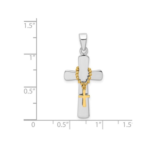 Sterling Silver Polished Double Cross Pendant Necklace with Chain