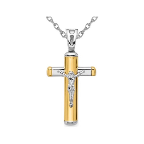 Image 1 de 4.. Collier à pendentif en croix en or jaune et blanc 14K ct poli avec chaîne