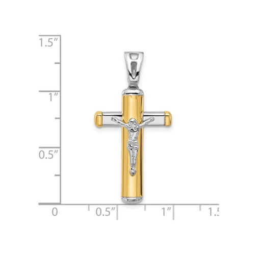 Collier à pendentif en croix en or jaune et blanc 14K ct poli avec chaîne