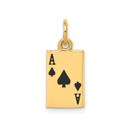 14K Yellow Gold Black Enamel Ace of Spades Card Charm Pendant