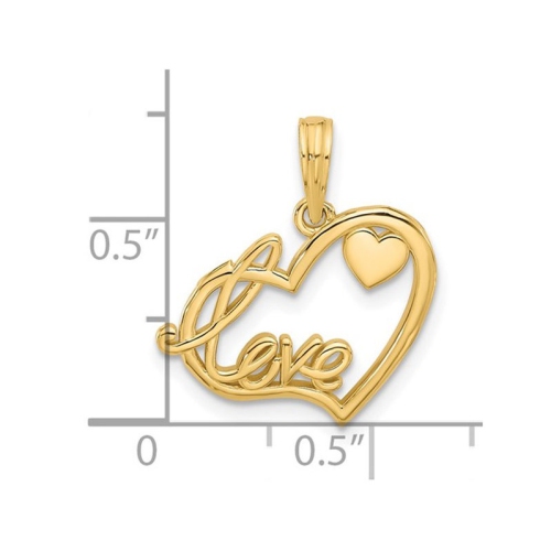 14K Yellow Gold - LOVE - Heart Charm Pendant Necklace with Chain