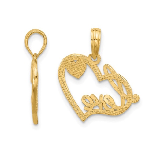 14K Yellow Gold - LOVE - Heart Charm Pendant Necklace with Chain