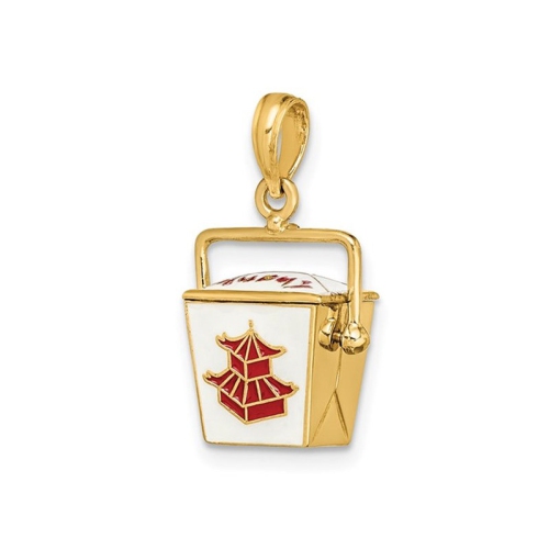 14K Yellow Gold Moveable Chinese Take-Out Box Charm Pendant