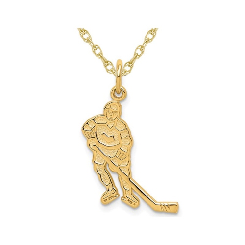 Image 1 de 4.. Collier à pendentif en or jaune 10K ct avec chaîne et breloque joueur de hockey