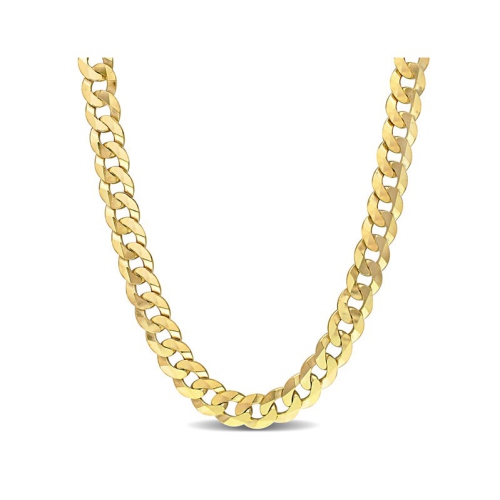 GEM AND HARMONY  Plated Sterling Silver Curb Chain Necklace With Lobster Clasp (24 Inches 10Mm) In Yellow