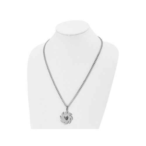 Stainless Steel Polished Skull on Saw Blade Pendant Necklace with Chain