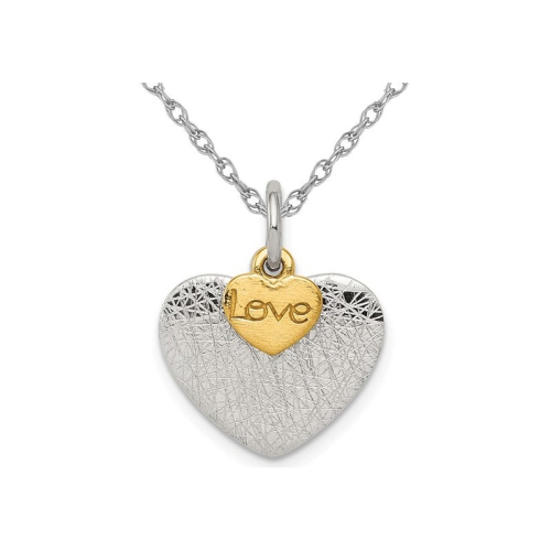 GEM AND HARMONY  Sterling Textured Love Heart Pendant Necklace With Chain In Silver