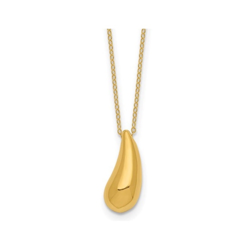 Image 1 of 4.. 14K Yellow Gold Puffed Teardrop Necklace with 18 Inch Chain