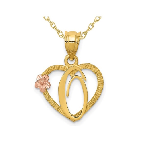 GEM AND HARMONY  14K Gold Initial -O- Heart Necklace Pendant Charm With Chain In Yellow