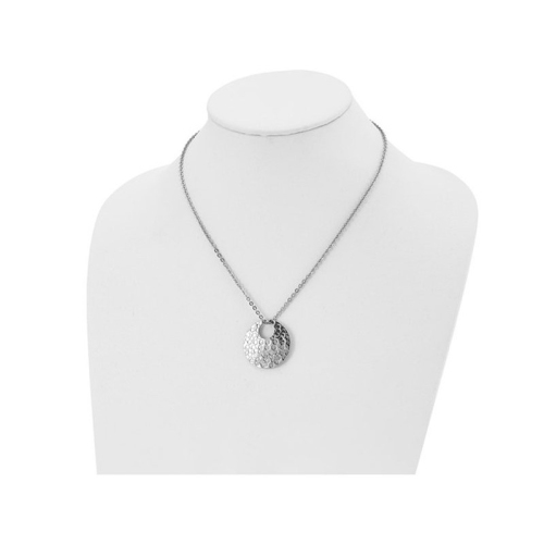 Stainless Steel Polished Circle Disc Hammered Necklace Pendant