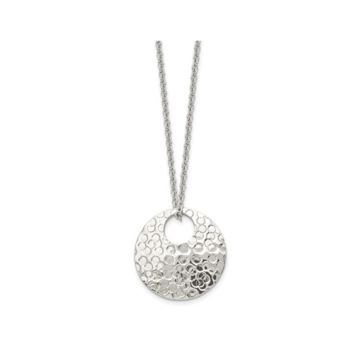 Stainless Steel Polished Circle Disc Hammered Necklace Pendant