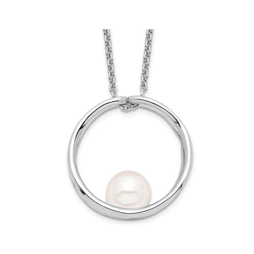 Image 1 of 4.. Freshwater Cultured Pearl Circle Pendant Necklace in Sterling Silver the Chain
