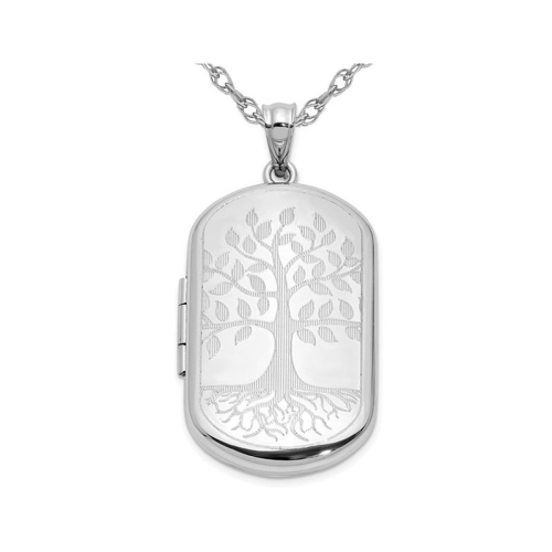 Image 1 of 4.. Tree Rectangle Locket Pendant Necklace in Sterling Silver with Chain
