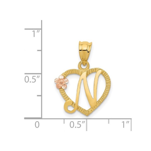 14K Yellow Gold Initial -N- Heart Necklace Pendant Charm with Chain