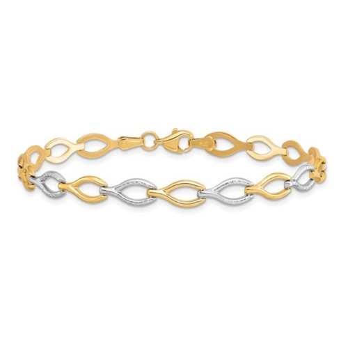 GEM AND HARMONY  10K And White Gold Two-Tone Polished Link Bracelet (7 1/2 Inches) In Yellow