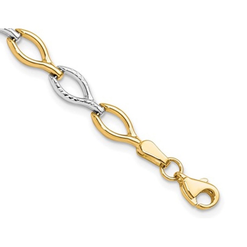 10K Yellow and White Gold Two-tone Polished Link Bracelet