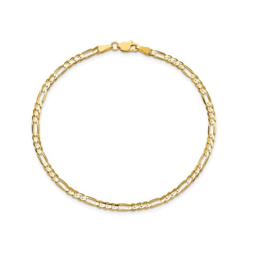 Ladies 3mm Concave Figaro Bracelet 7 Inches in 14K Yellow Gold