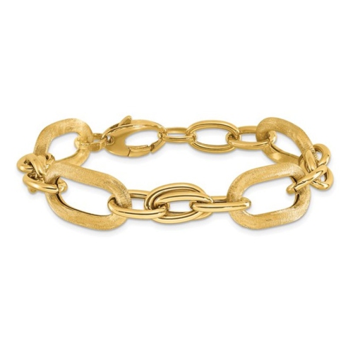 Image 1 of 5.. Ladies 14K Yellow Gold Link Bracelet Satin and Polished