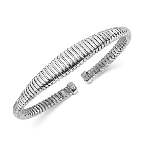 GEM AND HARMONY  Sterling Grooved Cuff Bangle Bracelet In Silver