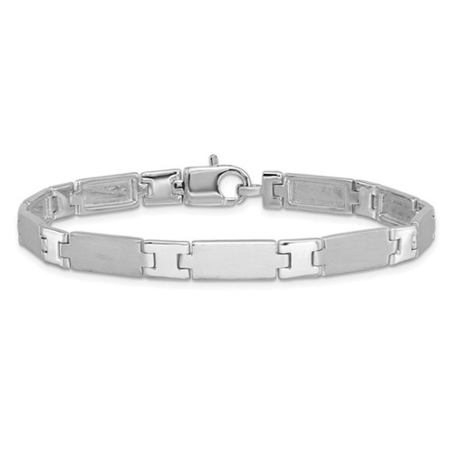 GEM AND HARMONY  Mens Sterling Brushed Link Bracelet 8.5 Inches In Silver