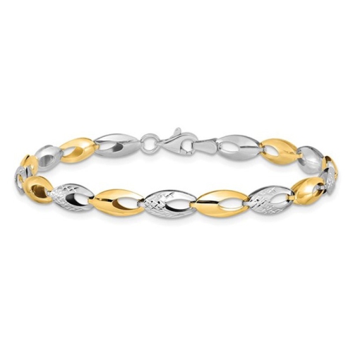 GEM AND HARMONY  Ladies 14K And White Gold Two-Tone Polished Link Bracelet (7 Inches) In Yellow