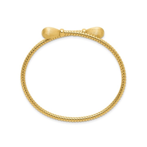 14K Yellow Gold Polished and Brushed Bypass Cuff Bangle Bracelet