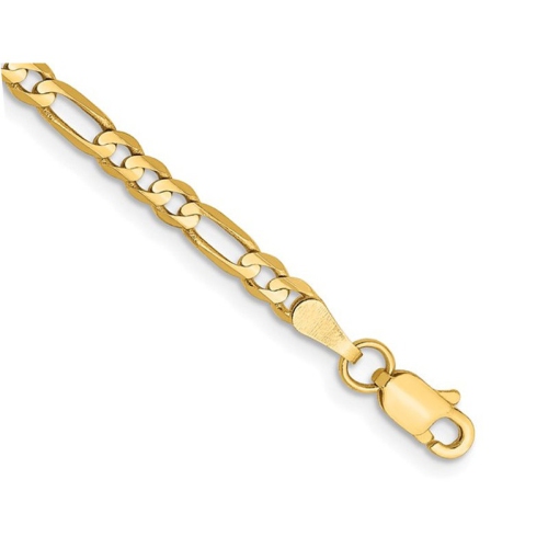 Concave 3mm Figaro Bracelet 8 Inches in 14K Yellow Gold