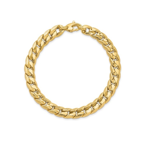 Mens 14K Yellow Gold Textured Curb Link Bracelet