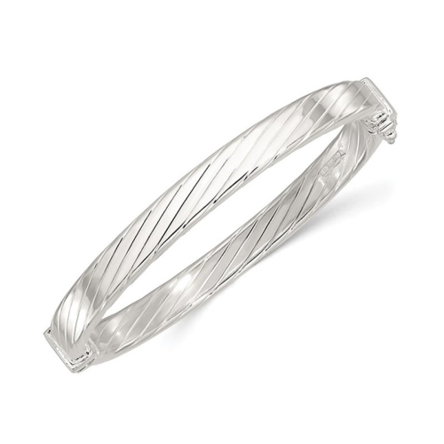 Sterling Silver striped Hinged Bangle Bracelet