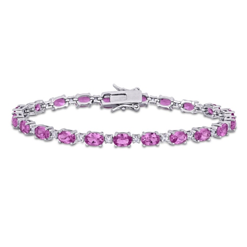 Image 1 of 5.. 14.00 Carat Lab-Created Pink and White Sapphire Bracelet in Sterling Silver (7.25 Inches)