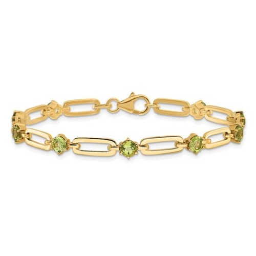 Image 1 de 5.. Bracelet en chaîne à trombones avec péridot d'3,60&nbsp;carat en argent sterling jaune