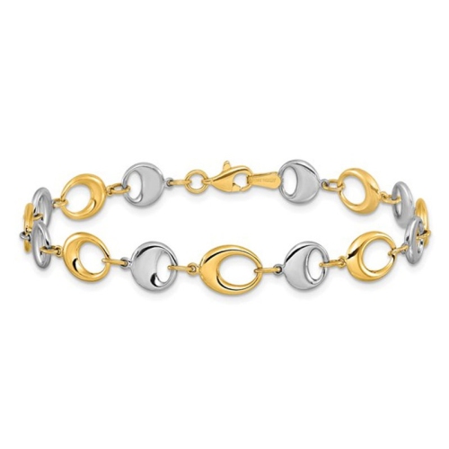 Image 1 de 5.. Bracelet à maillons polis deux tons en or jaune et blanc 14K ct