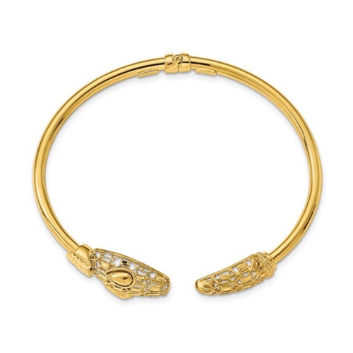 14K Yellow Gold Snake Head Hinged Bangle Bracelet