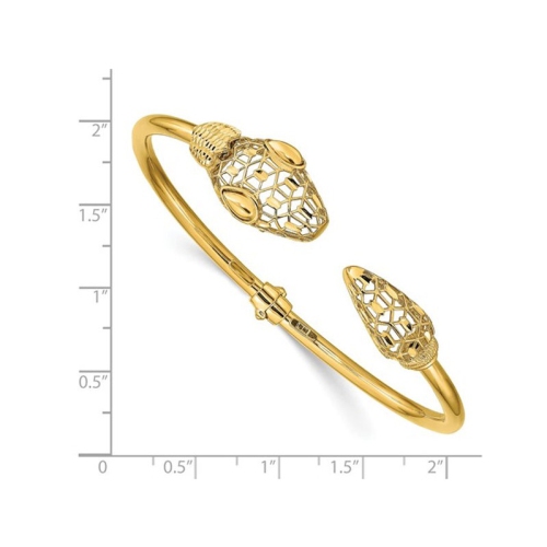 14K Yellow Gold Snake Head Hinged Bangle Bracelet