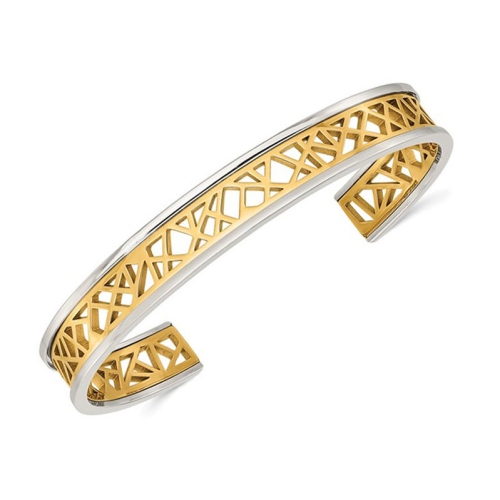 Image 1 of 4.. Stainless Steel Yellow Plated Polished Cut-Out Cuff Bangle Bracelet