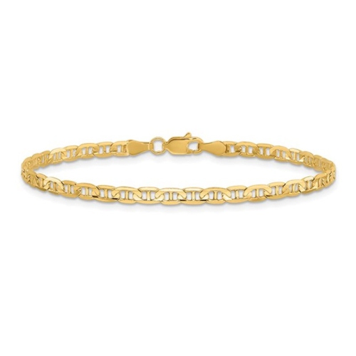 GEM AND HARMONY  Concave 3MM Anchor Chain Bracelet 8 Inches In 14K Gold In Yellow