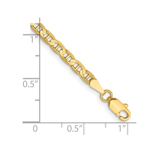 Concave 3mm Anchor Chain Bracelet 8 Inches in 14K Yellow Gold