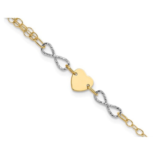 14K Yellow Gold Infinity and Heart Bracelet