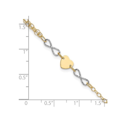 14K Yellow Gold Infinity and Heart Bracelet